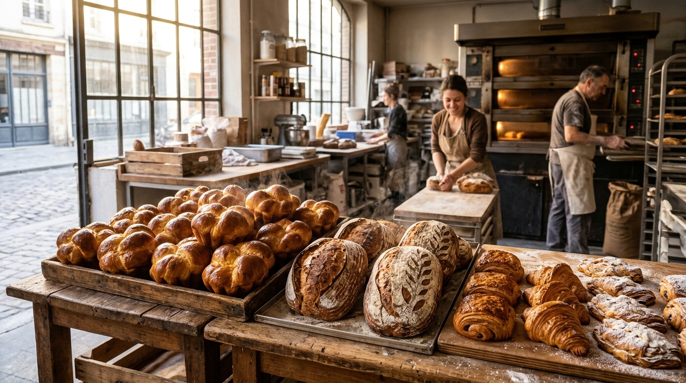 Artisanal golden brioche, sourdough loaves, and freshly baked pastries